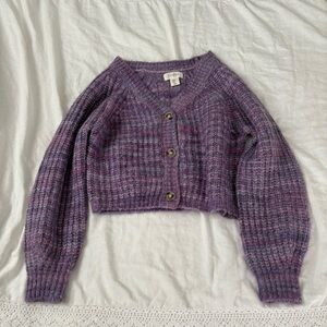 Jessica Simpson MEDIUM Wool Blend Cropped Button Up Cardigan Sweater purple